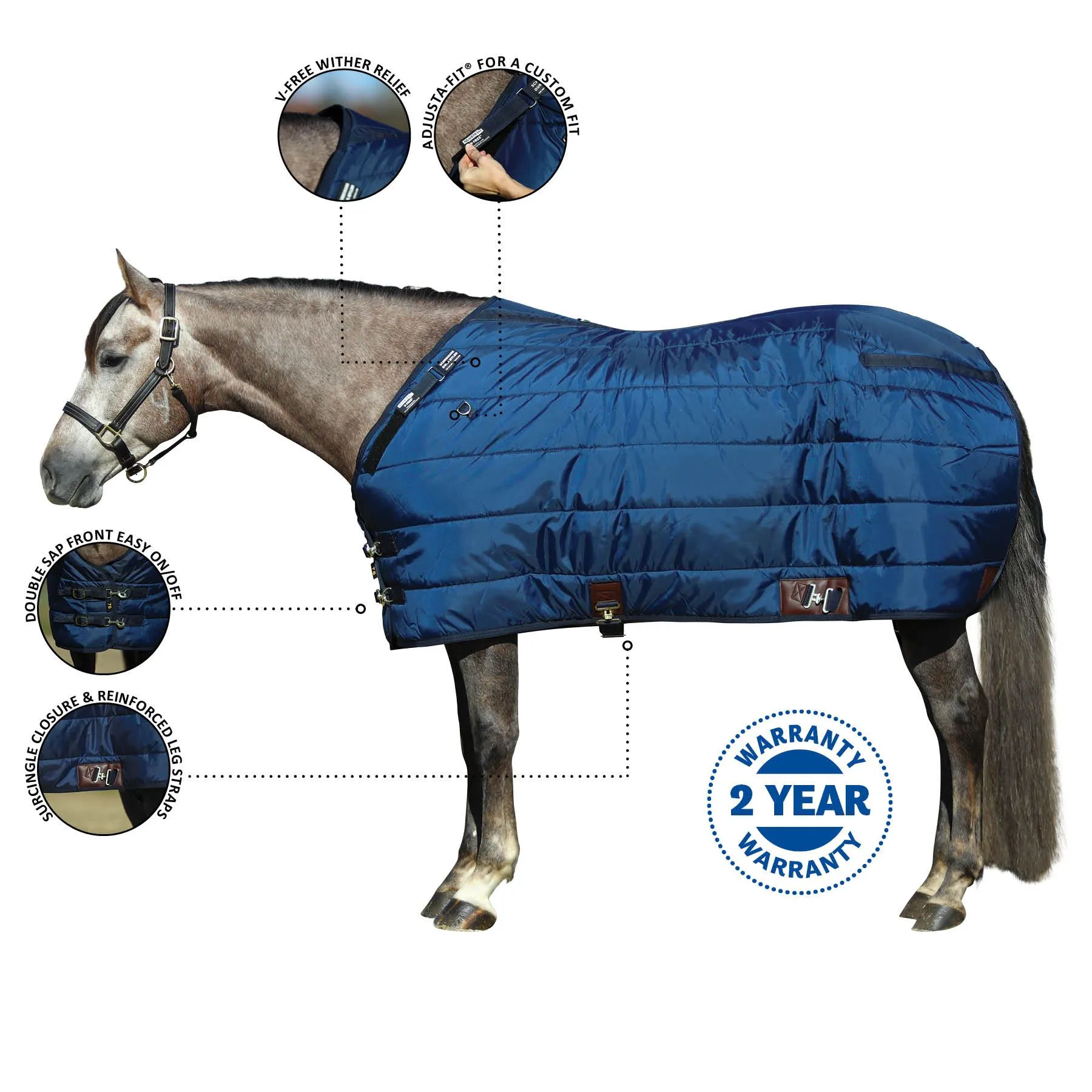 Adjusta-Fit Dura-Nylon V-Free Ocala Leg Strap Open Front Horse Stable Blanket - Midweight 3 Adjusta-Fit Dura-Nylon V-Free Ocala Leg Strap Open Front Horse Stable Blanket - Midweight
