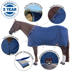 Adjusta-Fit Dura-Nylon Tekno-Fleece V-Free 3 Season Leg Strap Horse Stable Blanket - Lightweight